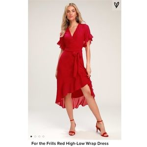 For the Frills Red High-Low Wrap Dress